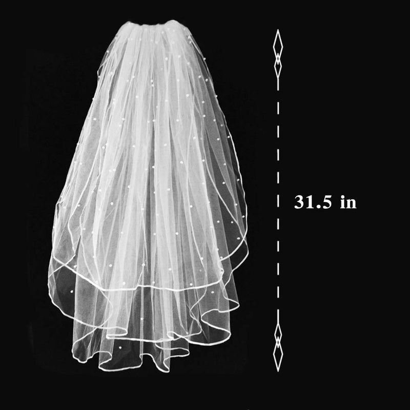 Korty Wedding Veil,White Bridal Veil with Comb, 3 Tier Ribbon Edge with Pearl Center Cascade for Bachelorette Party(White-3 Tier) - Image 2